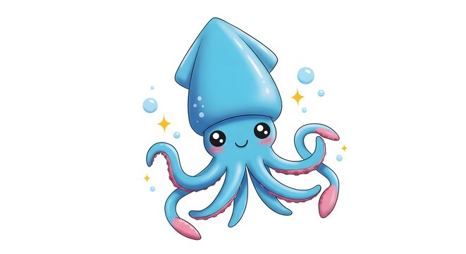 Cute cartoon squid illustration vector graphic for children's book design and educational resources