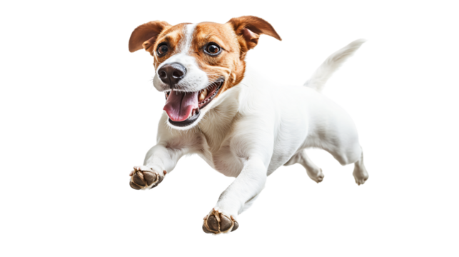 Energetic Dog Leaping in Joyful Happiness Isolated on White Background