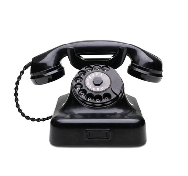 Old scratched telephone isolated on transparent background, png file