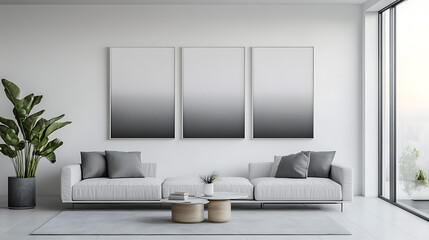 Minimalist Living Space with White Wall and Linear Gradient Paint Design