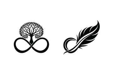 Tree Of Life Infinity Symbol And Feather Black Vector Illustration Design