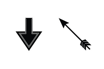 Downward Pointing Arrow And Upward Slanting Arrow Graphic Symbol Set Design