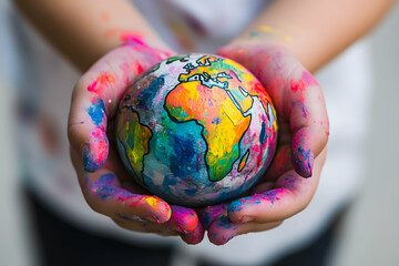 Creative Perspective of World Through Painted Globe by Child