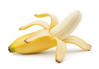 Peeled banana fruit still life isolated on white background