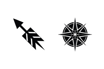 Black And White Arrow And Compass Rose Illustrations For Directional Or Themed Design