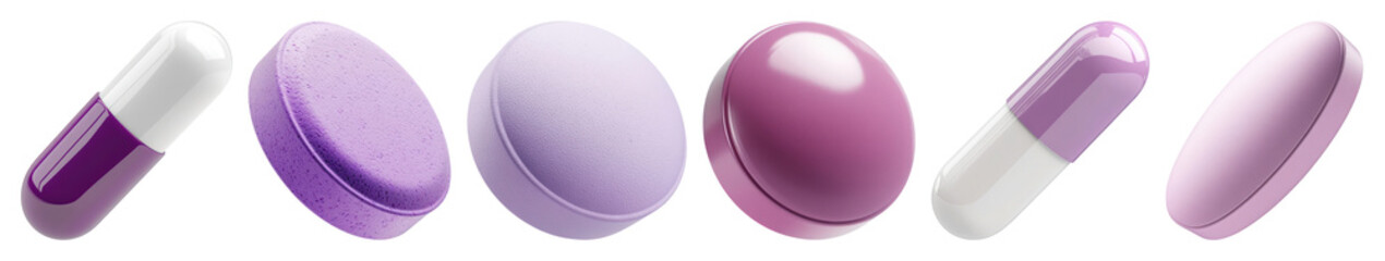 Obraz premium PNG Purple pills variety collection, element set on transparent background