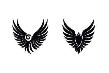 Vector Black Wing Designs Featuring Heraldic Shield And Decorative Swirl Elements