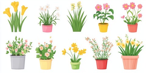 Fototapeta premium Colorful potted flowers in various styles.