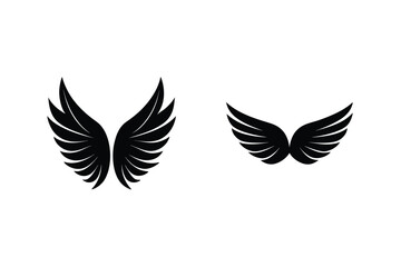 Angel Wings Vector Illustration Black Silhouette Different Shapes On White Background