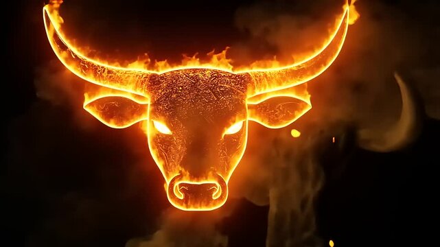 fire bull head in the dark background. fire concept.