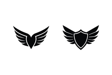 Winged Shield Black Vector Illustration For Emblem Logo Badge Design Elements