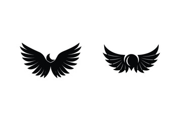 Black Wings Set Isolated On White Background Design Elements Flying Icons