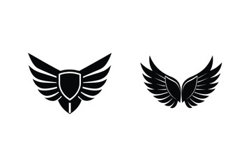 Elegant Black Wings Vector Illustration With Shield And Feather Design Elements
