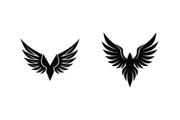 Two Black Eagle Wing Illustrations On White Background Concept For Logo