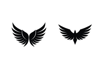 Black Wings Icon Set Angelic Heraldic Bird Wing Design Elements
