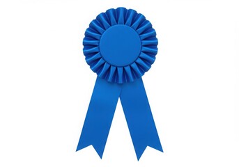 Blue rosette ribbon isolated on white background