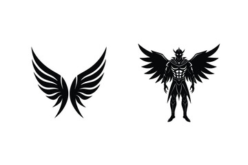 Angelic Warrior Silhouette With Wings Fantasy Illustration For Design Elements