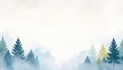 Obraz premium Misty forest landscape nature scene digital art tranquil environment panoramic view serene concept