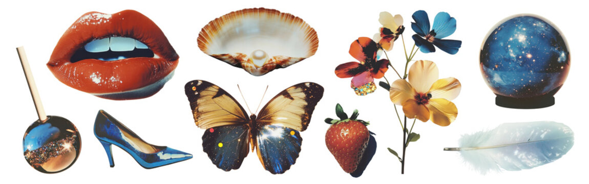 PNG Vibrant cosmic-themed collage, element set on transparent background