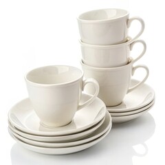 Fototapeta premium Stacked cups and saucers with a sleek, elegant design.