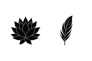 Black And White Lotus Flower And Feather Illustration Elegant Design Elements