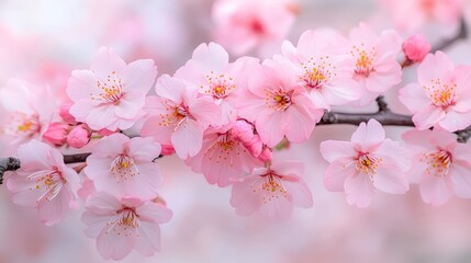 Obraz premium Cherry Blossom Branch with Pink Flowers in Bloom