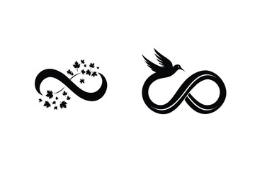 Infinity Symbol Designs Featuring Nature And Freedom Elements In Black Silhouette