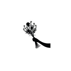 hand holding bouquets silhouette on white background