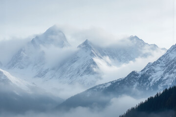 Fototapeta premium mountain range covered in snow and clouds
