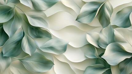 Serene cascade Soft sage leaves and ivory curves