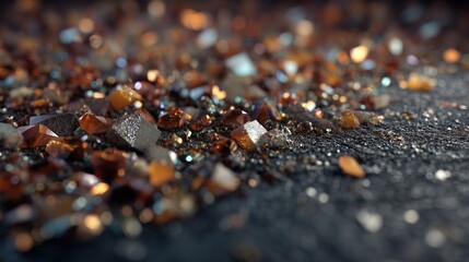 Shimmering Gemstone Fragments on Dark Surface