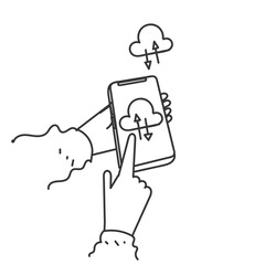 hand drawn doodle hand holding phone cloud icon illustration related