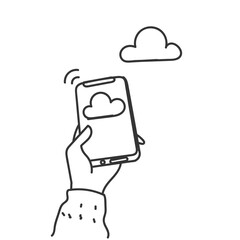 hand drawn doodle hand holding phone cloud icon illustration related