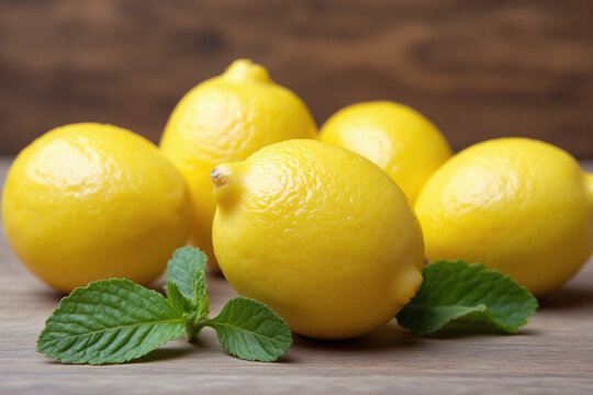lemons and mint leaves on a wooden table - Powered by Adobe