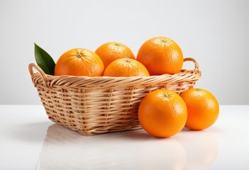 Oranges in baskets on tables with white background