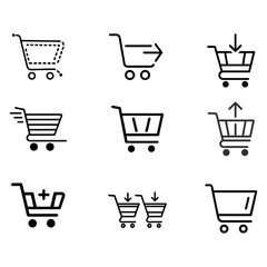 Set of Minimalist Shopping Cart Icons &mdash; Black and White Line and Solid Style Vectors &mdash; E-commerce, Add to Cart, Buy Now, Online Store Interface Symbols