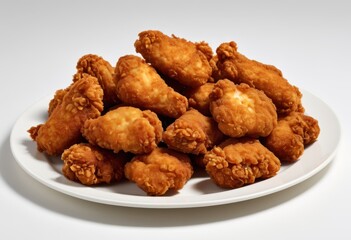 There's a plate of fried chicken on the white table