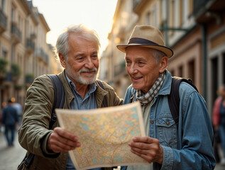 Elderly Friends Exploring City
