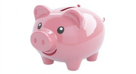 Classic ceramic piggy bank sitting on a white background with a shiny finish