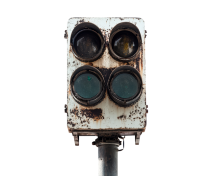 Railway Signal: A weathered, industrial-era railway signal stands steadfast, its aged exterior bearing the marks of time and service, conveying the reliability of vintage transport.