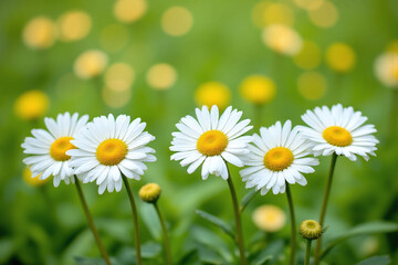 group of daisies in a field of green grass © Mingqing