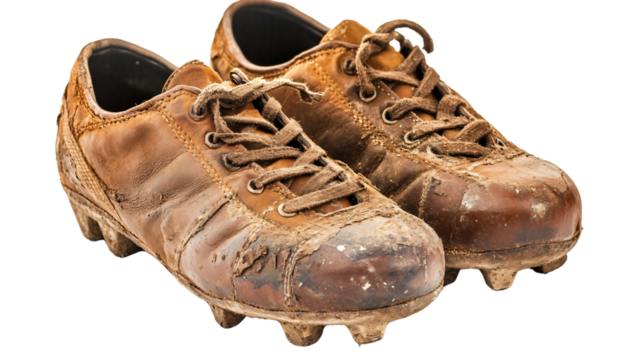 Vintage Dirty Football Shoes Isolated on White Background for Sports Collection