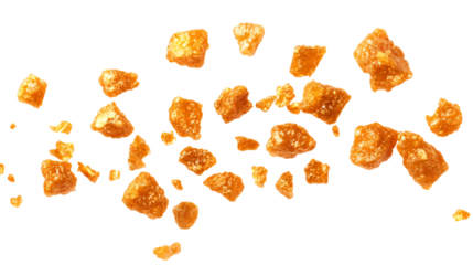 Golden Falling Nuggets on White Background for Food Design Projects