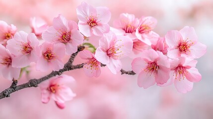 Obraz premium Cherry Blossom Branch with Pink Flowers in Bloom