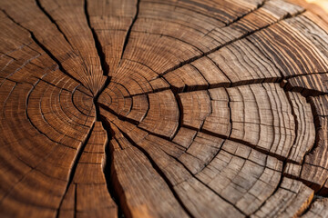 Fototapeta premium A detailed view captures the natural beauty of a tree trunk's cross-section with intricate wood grain.
