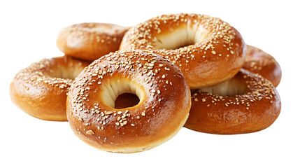 Fresh Bagels Isolated on White Background - Delicious Bakery Products