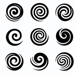  very simple flat and single minimalist Swirl Silhouettes in black on a white background 