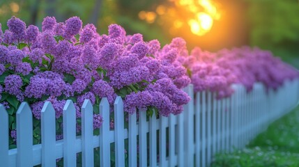 Obraz premium blooming lilac bush with soft purple petals under spring sunlight 