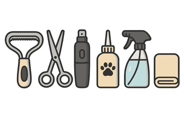 Pet grooming accessory icons featuring shedding blade and grooming scissors