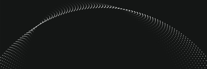 Fototapeta premium Smooth and relaxing shape vector abstract background with wave of flowing particles over black, curve lines of dots in motion, tranquil and soft image.